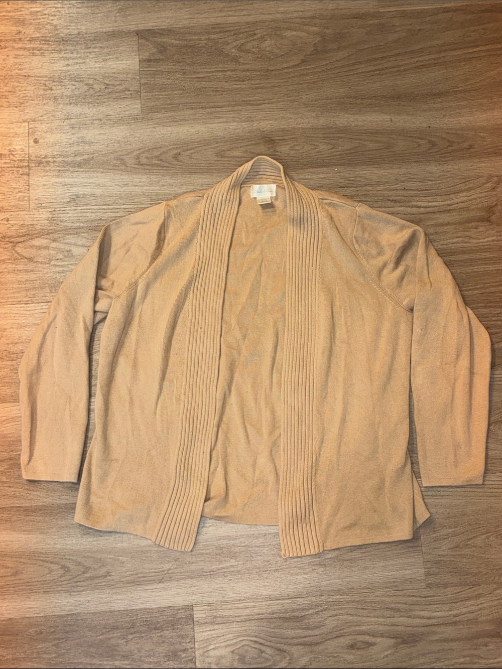 Studio Works Women’s Tan Ribbed Open Front Cotton Cardigan Size L